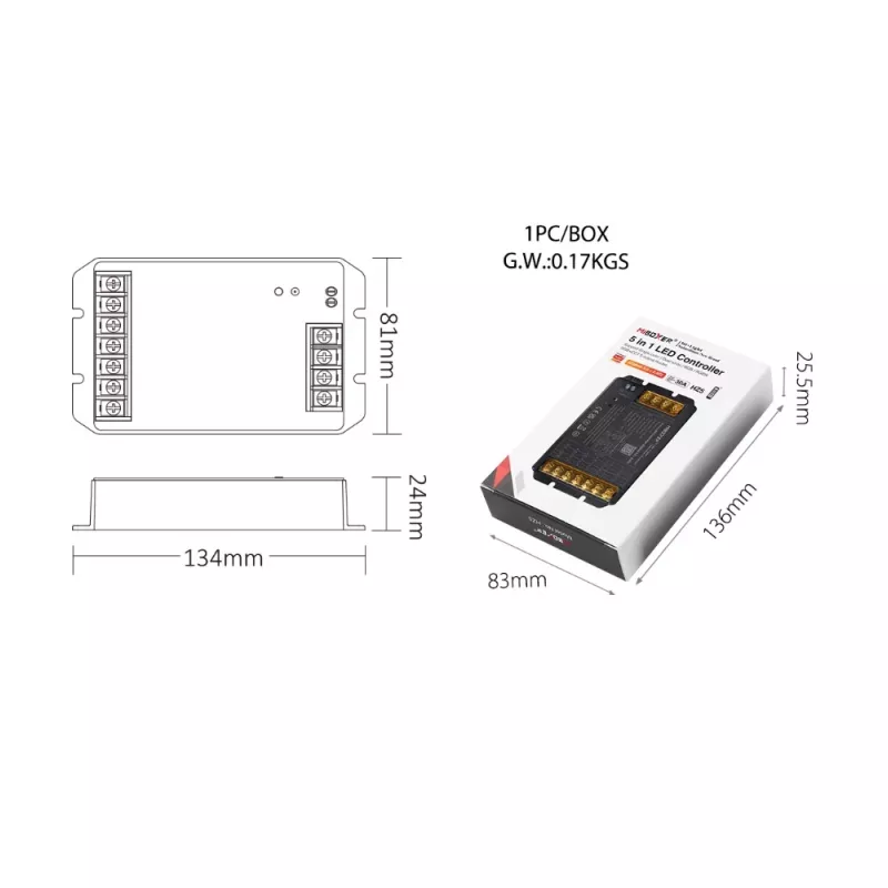 Synergy 21 LED Controlador série HC 5-em-1 DC12-48V Zigbee 3.0+ 2.4G HP 30A MiLight/Miboxer (HZ5)