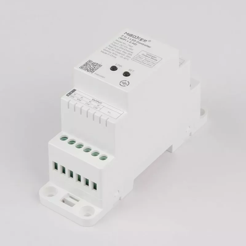 MiBoxer TW2 Controlador LED de calha 2-em-1 para fitas LED monocromáticas e CCT, DC12/24V, WiFi + 2,4GHz RF