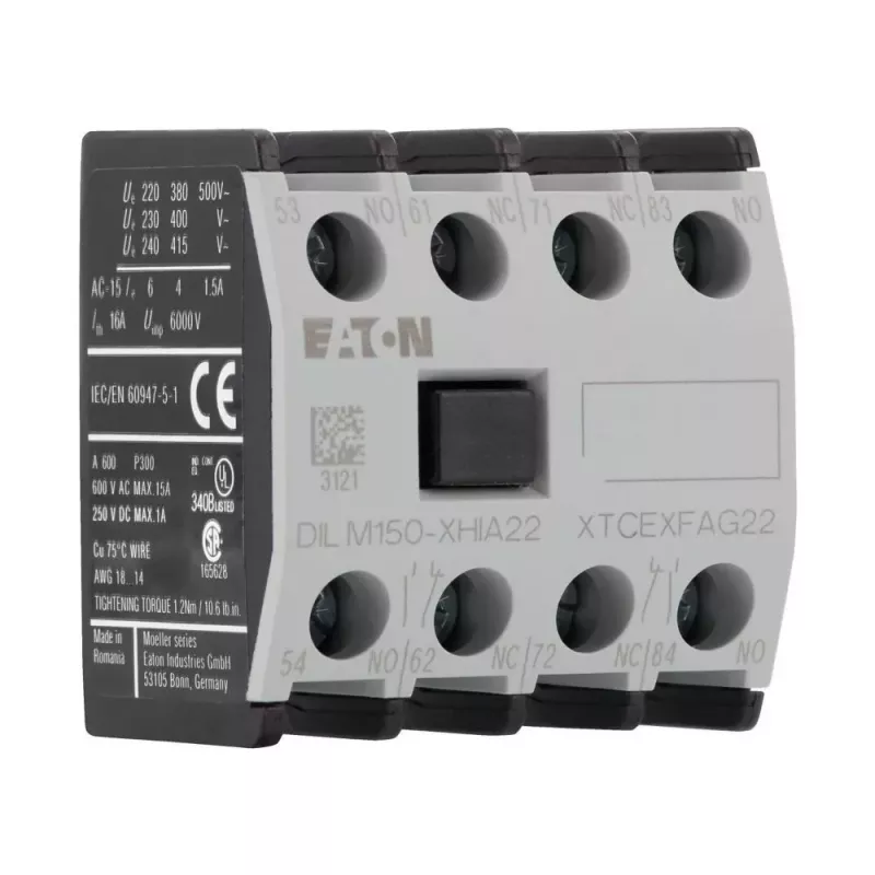 Eaton DILM150-XHIA22 bloco de contactos auxiliares, 2NO+2NC, montagem frontal, terminais de parafuso 283464