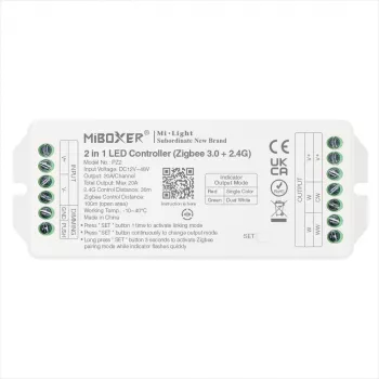 Miboxer PZ2 controlador LED Zigbee 3.0+ 2.4G, CCT/dimmer 2 em 1, DC 12-48V, 20A