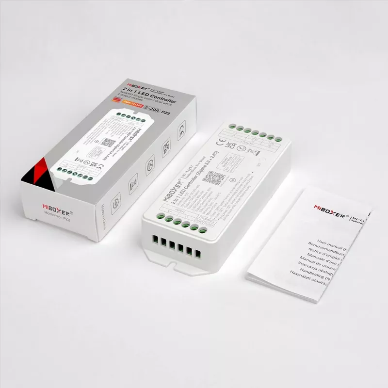 Miboxer PZ2 controlador LED Zigbee 3.0+ 2.4G, CCT/dimmer 2 em 1, DC 12-48V, 20A