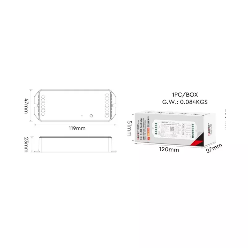 Miboxer PZ2 controlador LED Zigbee 3.0+ 2.4G, CCT/dimmer 2 em 1, DC 12-48V, 20A
