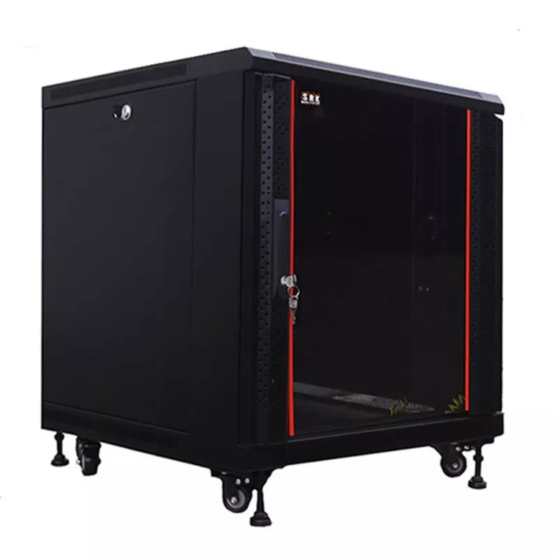 IT-BUDGET Armário de rede 19 polegadas SRK - 12U - 600x600 mm - Porta de vidro/aço - Flatpack - Preto (90ITB19SRK1266GSN)