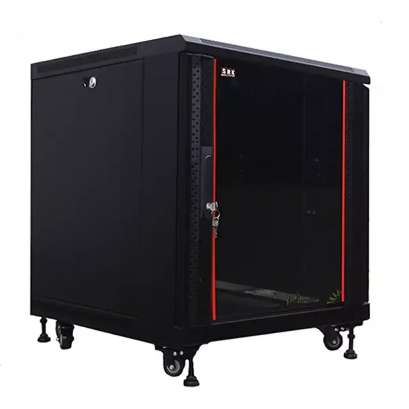IT-BUDGET Armário de rede 19 polegadas SRK 12U 600x600 mm Porta de vidro/aço pré-montado Preto 99ITB19SRK1266GSNM