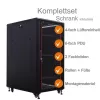 IT-BUDGET Armário de rede 19 polegadas SRK Conjunto completo - 27U - 600x800 mm - Porta de vidro/maciça - 4 ventoinhas ativas - PDU - Prateleiras - Flatpack - Preto (90ITB19SRK2768GS)