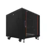 IT-BUDGET Armário de rede 19 polegadas SRK Conjunto completo 12U 600x600 mm Porta de vidro/aço 4 ventoinhas PDU prateleiras Flatpack Preto 90ITB19SRK1266GS