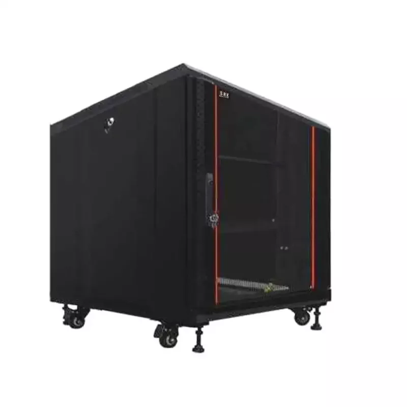 IT-BUDGET Armário de rede 19 polegadas SRK Conjunto completo 12U 600x600 mm Porta de vidro/aço 4 ventoinhas PDU prateleiras Flatpack Preto 90ITB19SRK1266GS