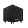 IT-BUDGET Armário de rede 19 polegadas SRK Conjunto completo 12U 600x600 mm Porta de vidro/aço 4 ventoinhas PDU prateleiras Flatpack Preto 90ITB19SRK1266GS