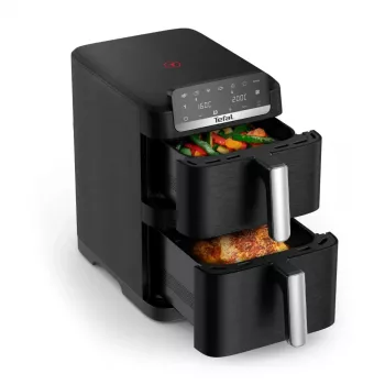 TEFAL Fritadeira de ar quente de cesto duplo EY7528E0 Easy Fry Crispy Stack, 2700 W, 6 L + 4 L, Preto