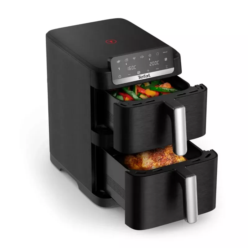 TEFAL Fritadeira de ar quente de cesto duplo EY7528E0 Easy Fry Crispy Stack, 2700 W, 6 L + 4 L, Preto