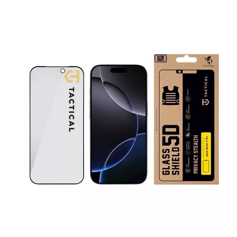 Tactical Glass Shield Privacy Stealth 5D para iPhone 18 Pro Preto