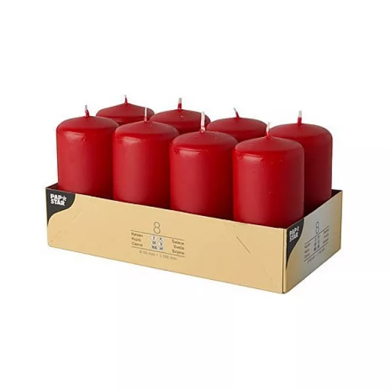 PAPSTAR Velas de pilar 10 cm, vermelho, embalagem de 8 (17987)
