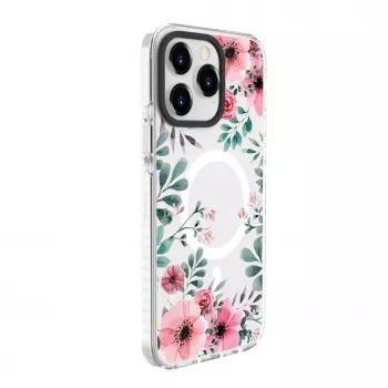 Capa Evelatus para Apple iPhone 15 Pro Max PC+TPU com MagSafe - padrão floral transparente