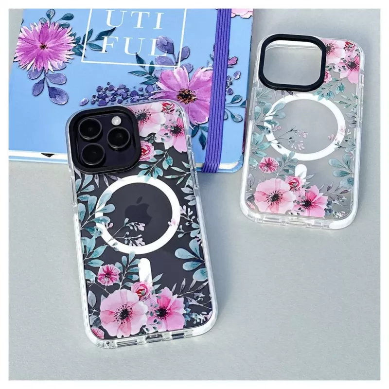 Capa Evelatus para Apple iPhone 15 Pro Max PC+TPU com MagSafe - padrão floral transparente