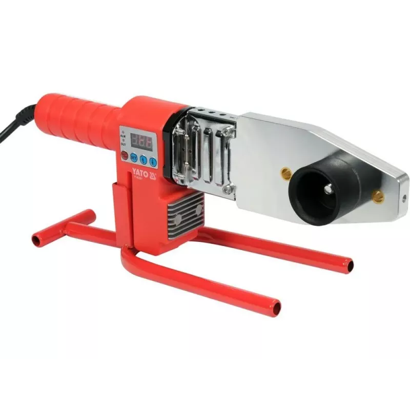 Máquina de soldar plástico Yato YT-82251 800 W com controlo digital de temperatura LCD, 100-550°C, fluxo de ar 120-250 L/min, inclui bicos e varetas de soldadura