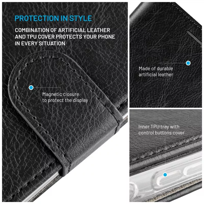 FIXED Opus Book Case para Xiaomi Redmi 15 4G/5G – pele sintética, preto