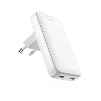 Fixed Slim Traveller carregador de viagem 2xUSB-C com adaptadores mundiais, GaN, 45W – branco