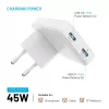Fixed Slim Traveller carregador de viagem 2xUSB-C com adaptadores mundiais, GaN, 45W – branco