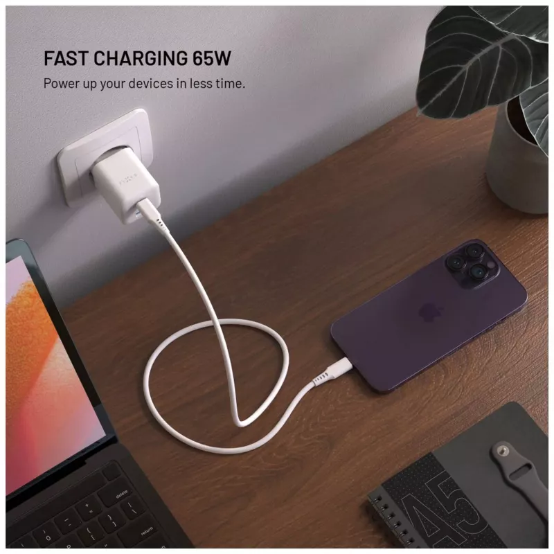 Fixed Mini carregador GaN 2x USB-C e USB 65W branco
