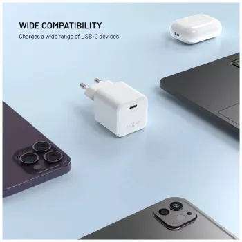 Fixed Mini fonte de alimentação GaN com saída USB-C e suporte PD, 65W