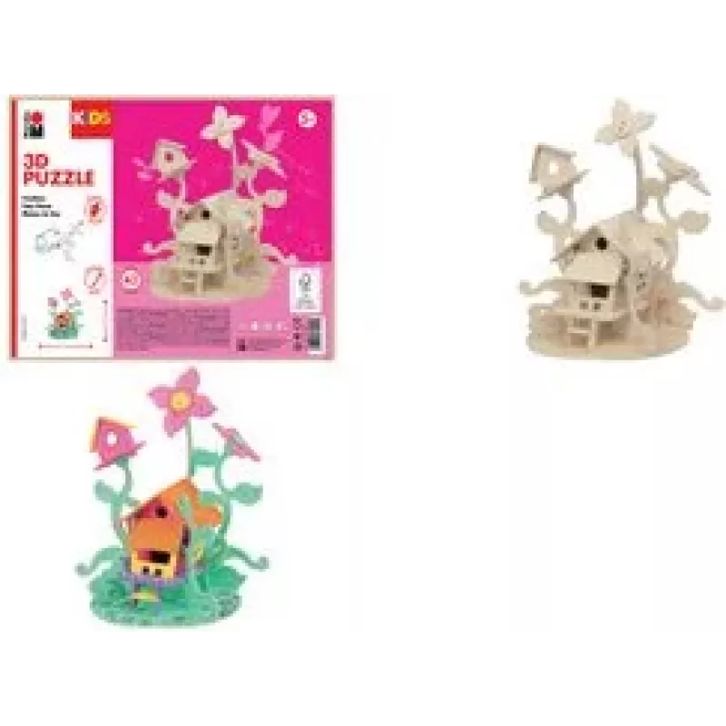 Marabu KiDS Puzzle 3D Casa das fadas, conjunto de construção em madeira de 43 peças, contraplacado pré-cortado, montagem por encaixe - 1 unidade 0317000000010