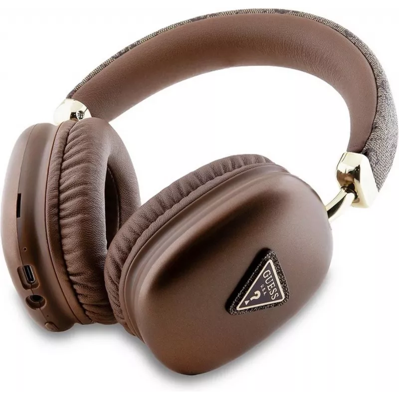 GUESS auscultadores over-ear Bluetooth 5.3 com logótipo 4G Triangle, castanho