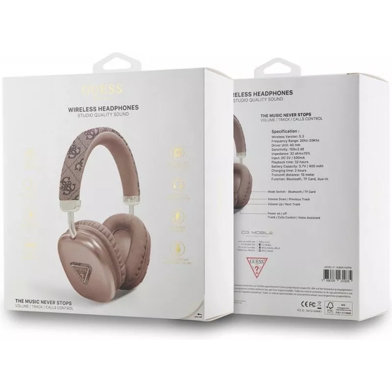 GUESS auscultadores over-ear Bluetooth 5.3 com logótipo 4G Triangle, castanho