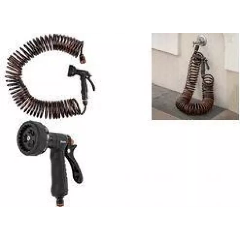 Bradas SPRING FLEX conjunto de mangueira espiral 15 m extensível, de enrolamento automático, com bico de pulverização e conexões rápidas WSF15