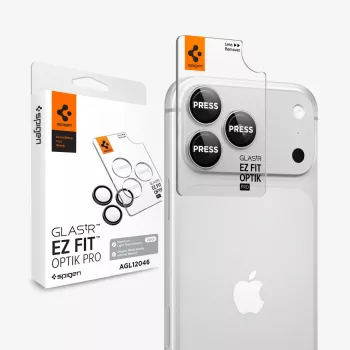 Película de proteção para objetiva de câmara Spigen Optik Pro GLAS.tR EZ FIT, pack de 2, para iPhone 18 Pro / 18 Pro Max - prateado