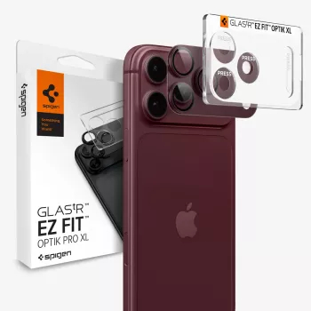 Vidro protetor de objetiva de câmara Spigen Optik Pro XL GLAS.TR EZ FIT para iPhone 18 Pro Max – Dark Cherry