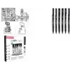 Conjunto de canetas fineliner uni-ball PIN Kyoto, 6 canetas de tinta pigmentada (preto, 0,1–pincel), resistente à água CF PIN/6 003