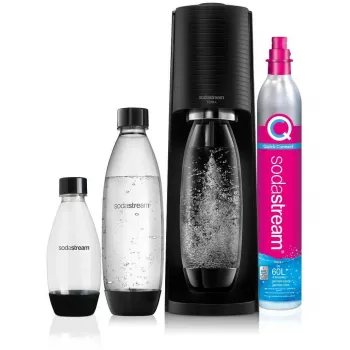 Máquina de gaseificar água SodaStream Terra Megapack preta com 3 garrafas e cilindro de CO2 Quick Connect