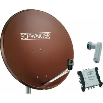 Sistema SAT SCHWAIGER 80 cm 6 participantes Quattro LNB (sem switch) vermelho tijolo com multiswitch 5/6