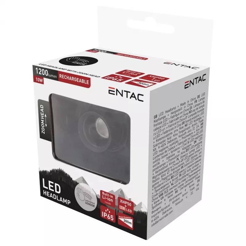 Lanterna de cabeça com zoom ENTAC EHL-ZH-10W-R com bateria recarregável 10W sensor de movimento