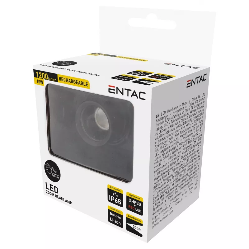 Lanterna de cabeça com zoom ENTAC EHL-ZH-10W-R com bateria recarregável 10W sensor de movimento