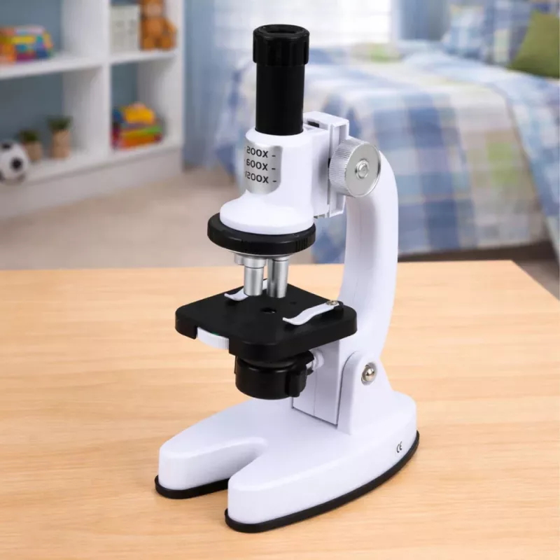 LEAN TOYS Conjunto Educativo Microscópio para Crianças Zoom 1200x Acessórios Branco