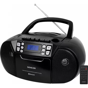 SENCOR SPT 3907B Leitor de CD Portátil CD BT MP3 USB AUX com Bluetooth e Rádio FM, Preto
