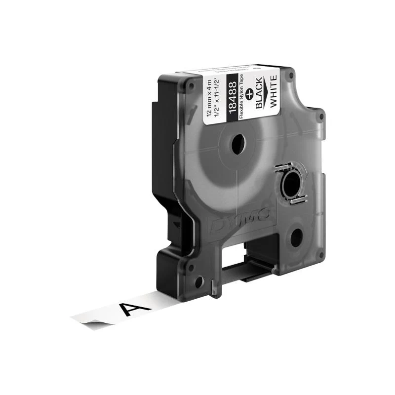 Cassete de fita de etiquetar DYMO Rhino IND 12mm preto sobre branco permanente em nylon (18488, S0718100)