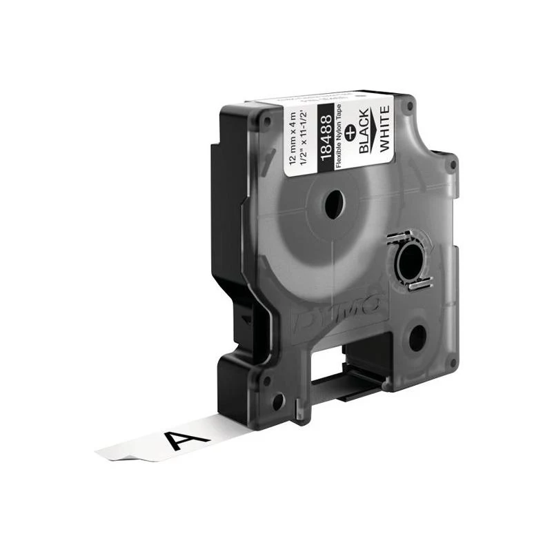 Cassete de fita de etiquetar DYMO Rhino IND 12mm preto sobre branco permanente em nylon (18488, S0718100)