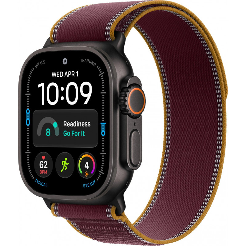 Apple Watch Ultra 4 GPS + Cellular 49 mm caixa de titânio preta com Trail Loop Borgonha – M/L