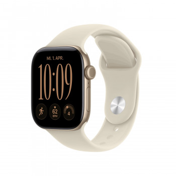 Apple Watch Series 12 GPS 42 mm caixa de alumínio dourado com pulseira desportiva areia – S/M