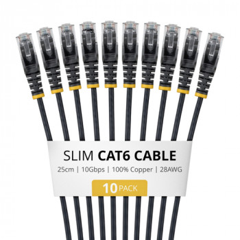 Cabo de rede Cat6 U/UTP Slim RJ45 StarTech, 0,25 m, preto, pack de 10