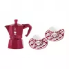Bialetti Candyland Moka Express 3TZ Conjunto de cafeteira manual, 150 ml, vermelho + 2 chávenas