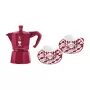 Bialetti Candyland Moka Express 3TZ Conjunto de cafeteira manual, 150 ml, vermelho + 2 chávenas