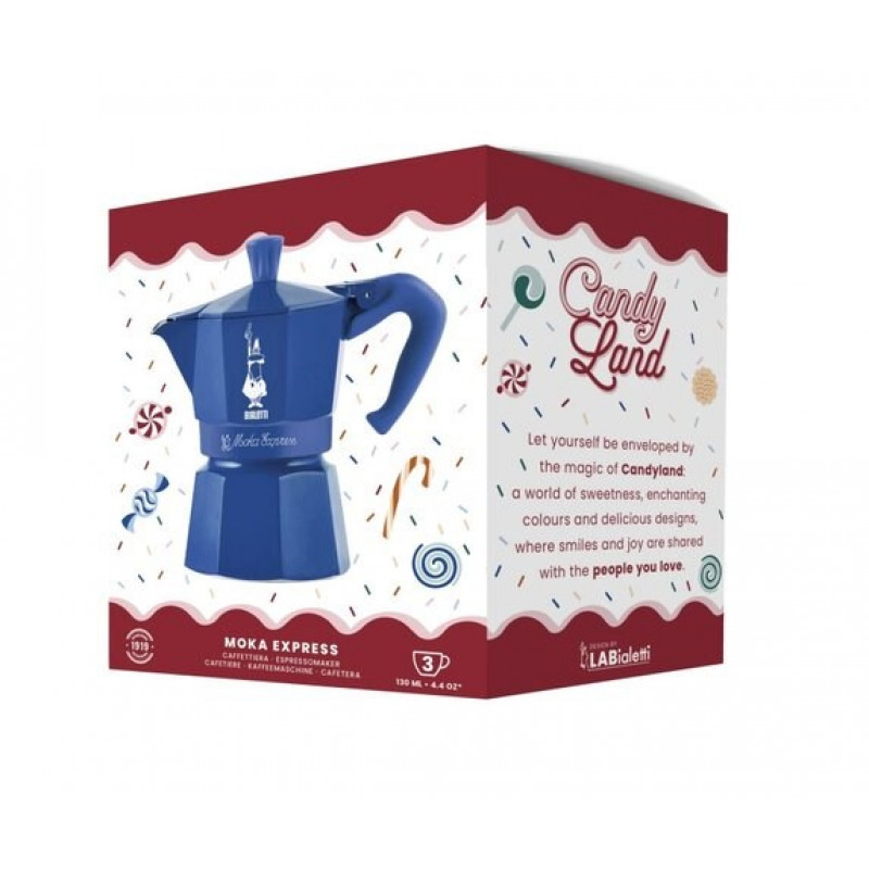 Bialetti Candyland Moka Express 3TZ Cafeteira manual, 150 ml, azul