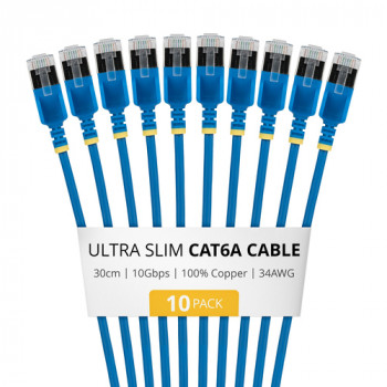 StarTech.com Cabo de rede Slim Cat6a U/FTP Patch RJ45, 0,3 m, azul, pack de 10