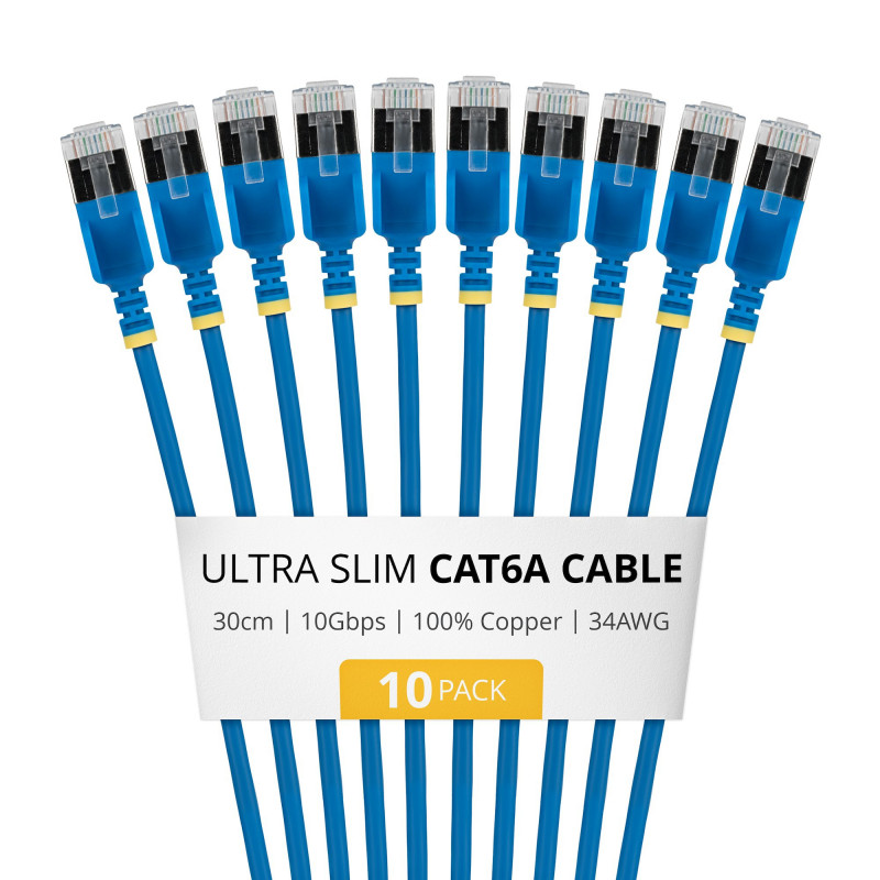StarTech.com Cabo de rede Slim Cat6a U/FTP Patch RJ45, 0,3 m, azul, pack de 10