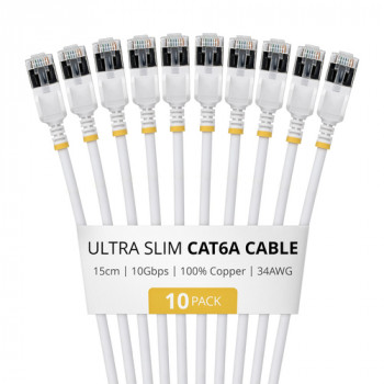 StarTech.com cabo de rede Slim Cat6a U/FTP RJ45, 0,15 m, branco, pack de 10
