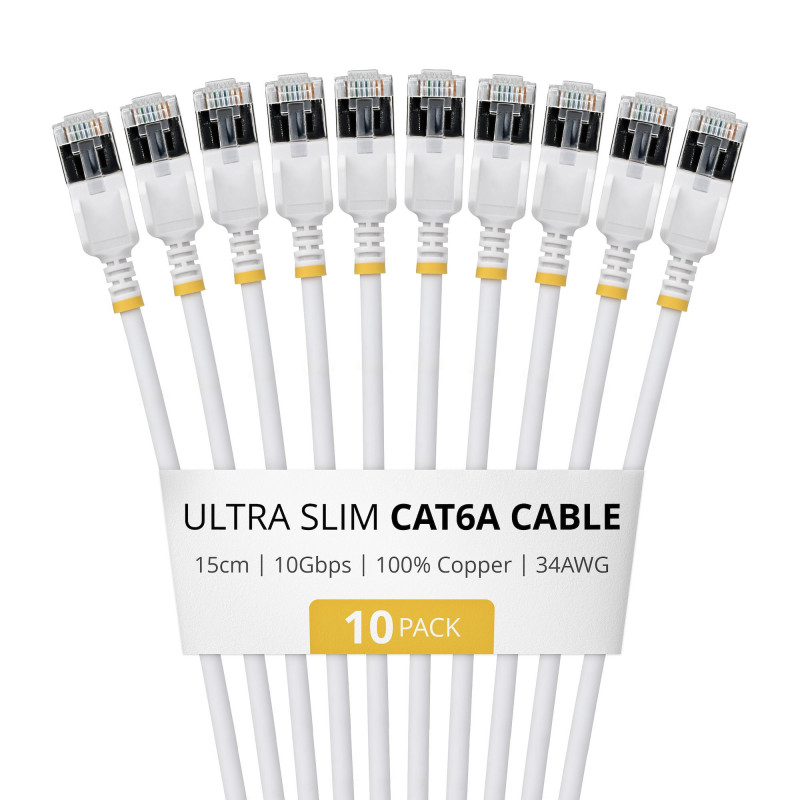 StarTech.com cabo de rede Slim Cat6a U/FTP RJ45, 0,15 m, branco, pack de 10