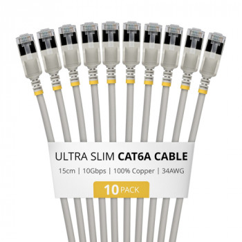 StarTech.com cabo de rede Slim Cat6a U/FTP RJ45, 0,15 m, cinzento, pack de 10